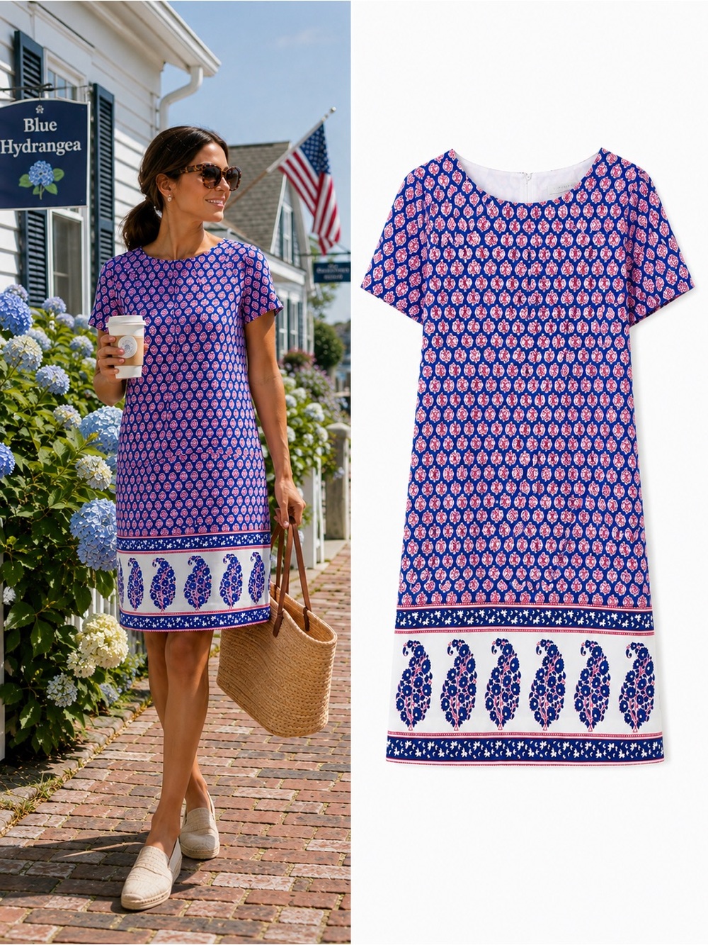 J.Crew Paisley Border Print Gallery Shift Dress Blue Pink Lined Size 0 NWOT